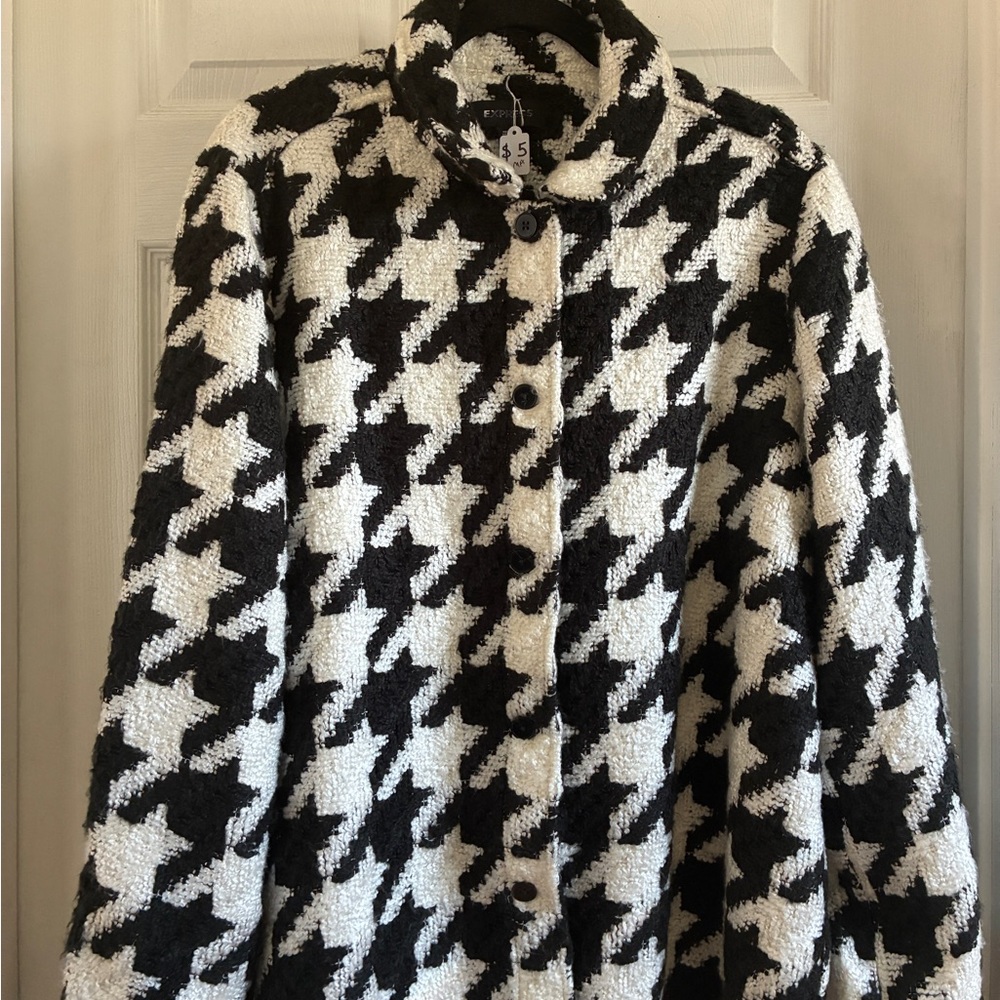 Express Black and White Houndstooth Teddy Jacket